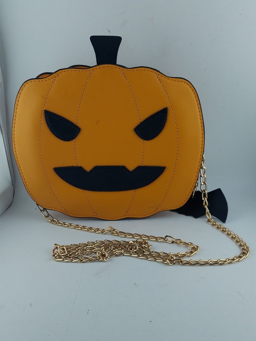 Vintage Orange Pumpkin Crossbody Bag with Gold Chain